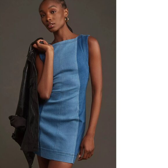 NEW Anthropologie Pilcro Sleeveless Two-Tone Denim Mini Dress size 8 blue nwt - Picture 4 of 7
